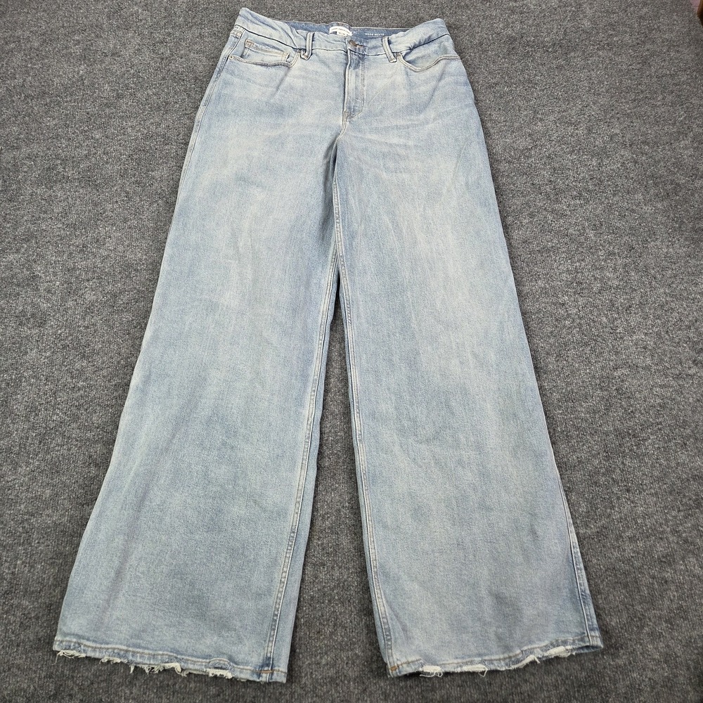 Good American Good Skate Jeans Womens 14 Blue Wide Leg Distressed Fringe Hem